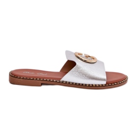 Eco leather flat women's slippers with a decorative silver detail grey Eco leather flat women's slippers with a decorative silver detail grey