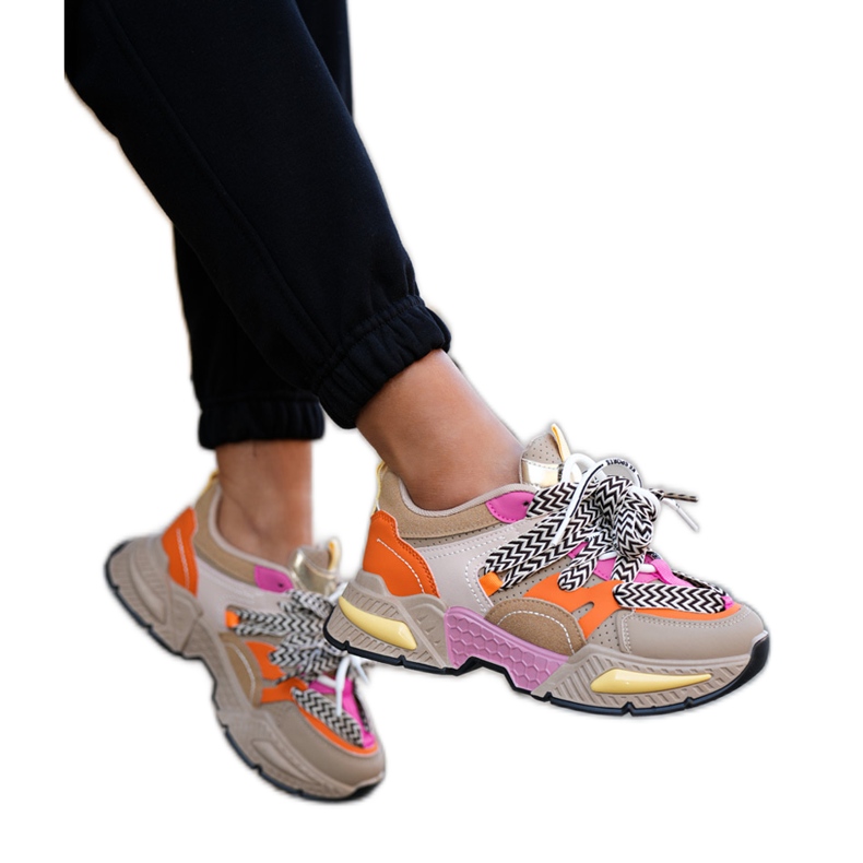 Sneakers women's sports shoes with double lacing khaki beige