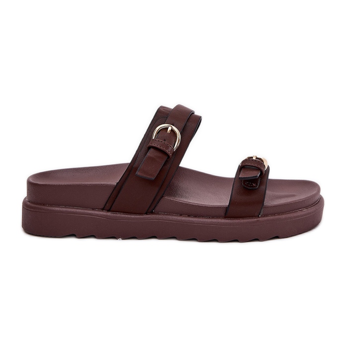 Women's flip flops on the platform with golden clamps brown