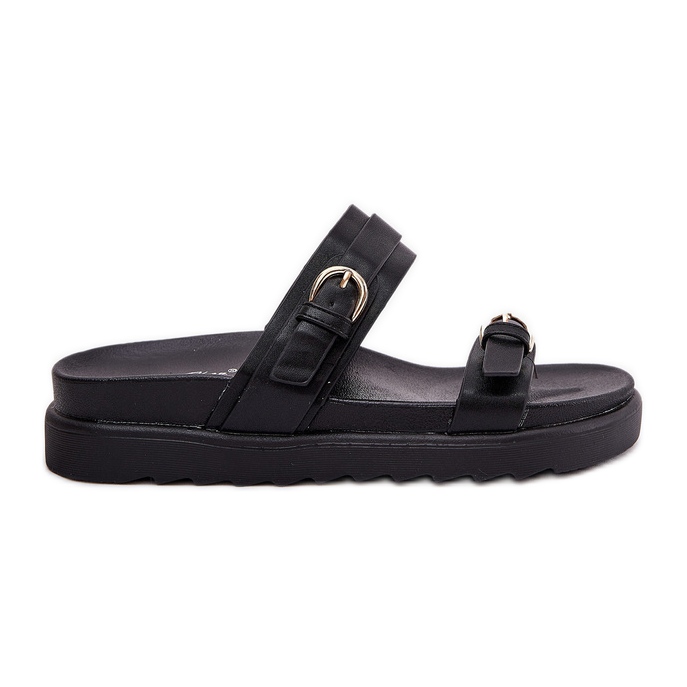Women's flip flops on the platform with golden clamps black Women's flip flops on the platform with golden clamps black