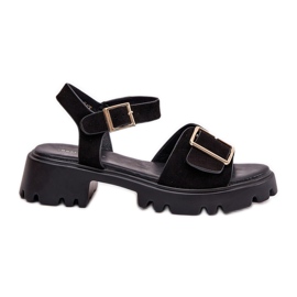 Eco suede women's sandals with black clamp