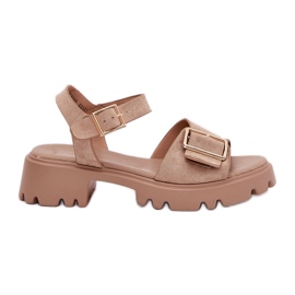 Eco suede women's sandals with a beige buckle