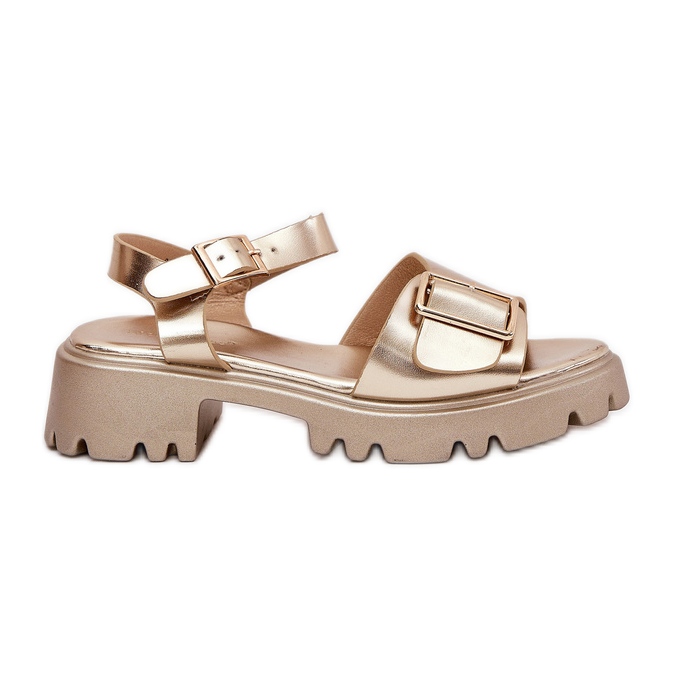 Eco leather women's sandals with golden buckle