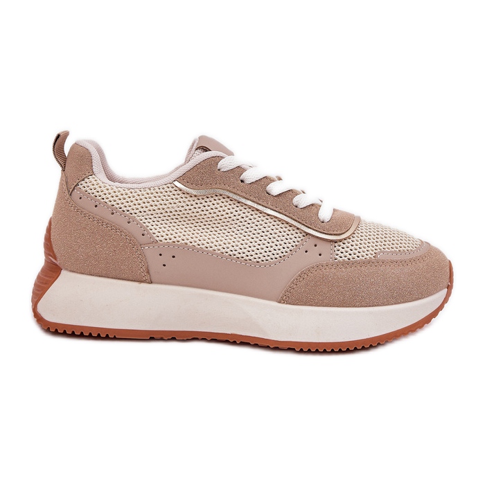 Women's sports shoes with a mesh on the khaki platform beige