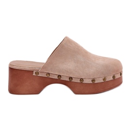 Women's clogs with eco suede studs beige Women's clogs with eco suede studs beige