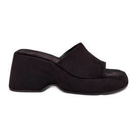 Eco suede women's slippers on the platform and black wedges
