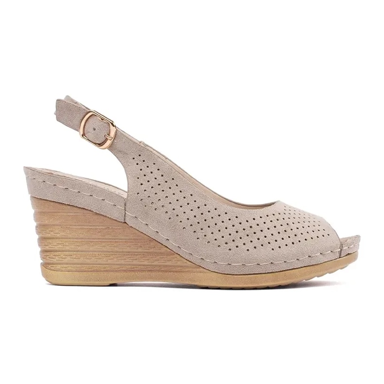 Goodin Beige openwork sandals on wedge