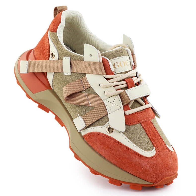 Women's leather sneakers beige orange Goe RR2N4064