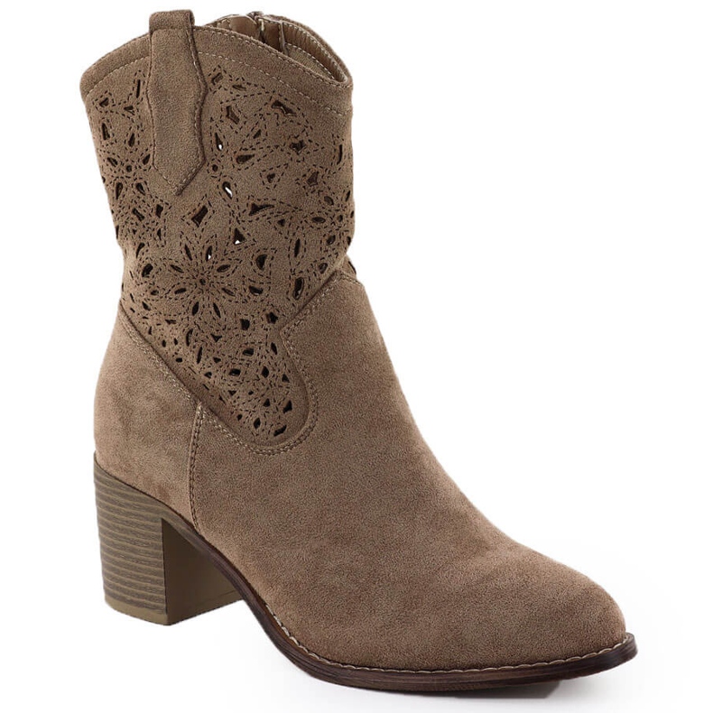 Women's openwork boots brown suede s.barski HY51-125