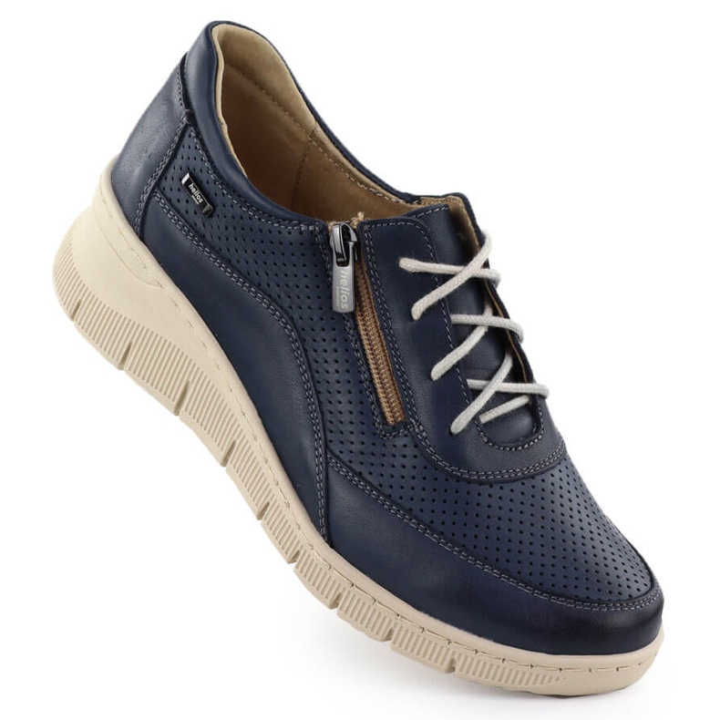 Women's leather shoes for perforated navy blue Helios 427