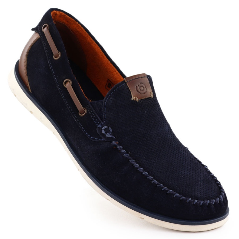 Women's leather loafers comfortable navy blue bugatti rr153018
