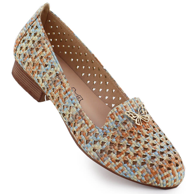 Women's openwork shoes with low heels beige M. Daszyński Sa222-3