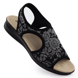 Women's sandals on a rash flexible with flowers black unisoft 7196