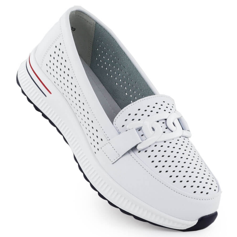 Women's leather shoes on the Białe Filippo Dp4400 openwork platform white