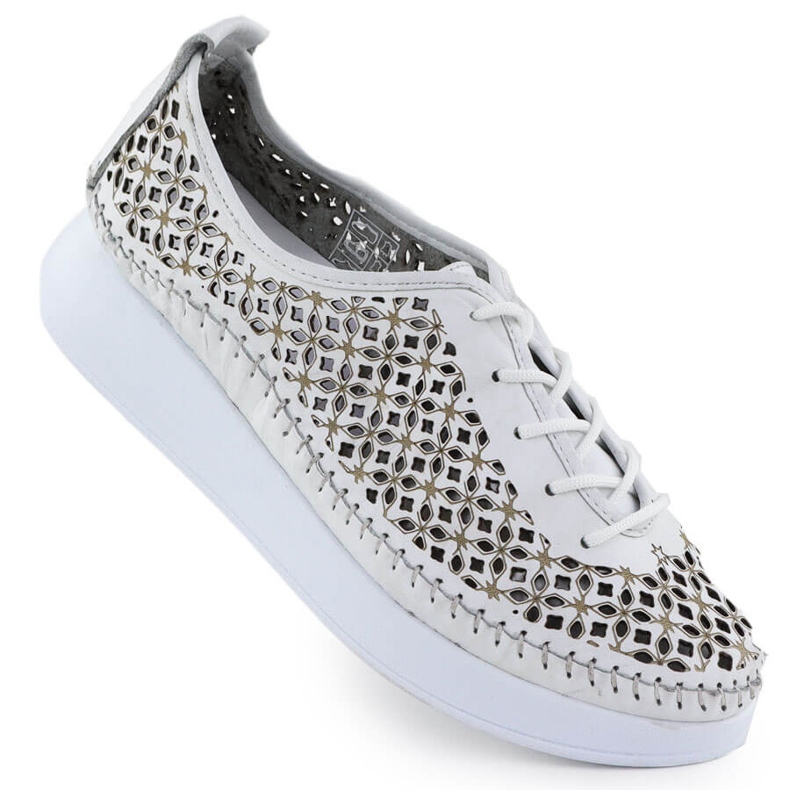 Openwork women's leather shoes on the white platform T.Sokolski 0714