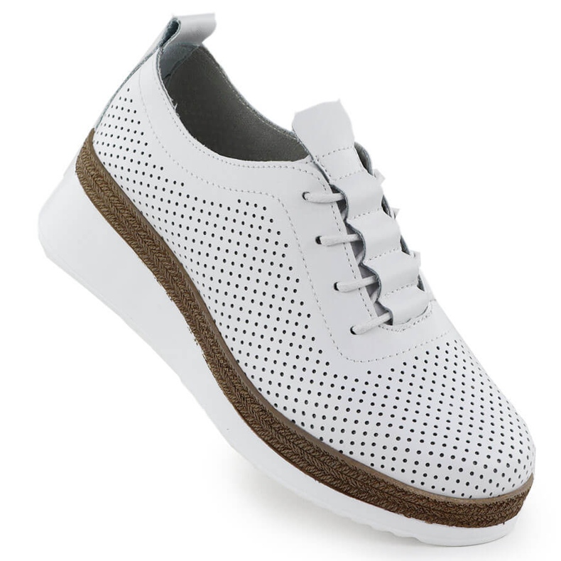 Women's leather shoes for perforated white wedges T.Sokolski W25-203 Women's leather shoes for perforated white wedges T.Sokolski W25-203
