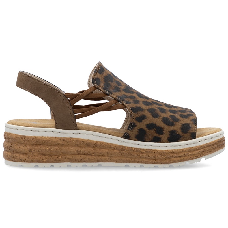 Women's sandals on platform with beige rieker 62741-90