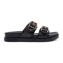 Goodin Black flat flip flops with buckles