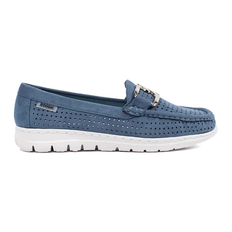 Goodin Openwork blue loafers with a decorative chain