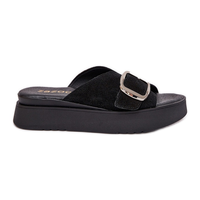 Women's suede flip flops with a buckle on the Zazoo 3019 platform black Women's suede flip flops with a buckle on the Zazoo 3019 platform black
