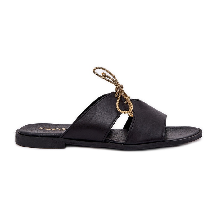 Women's leather flip flops Zazoo 3022 Black