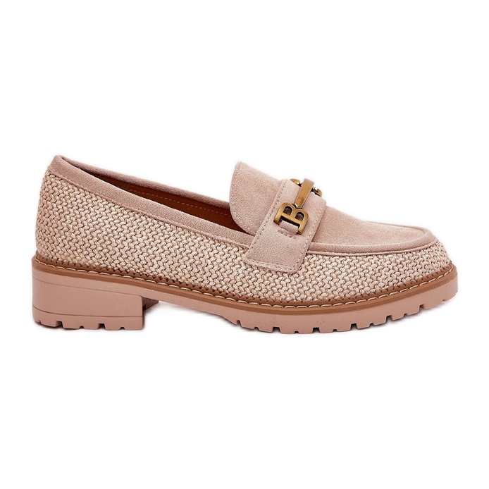 Women's loafers with braid and golden detail beige