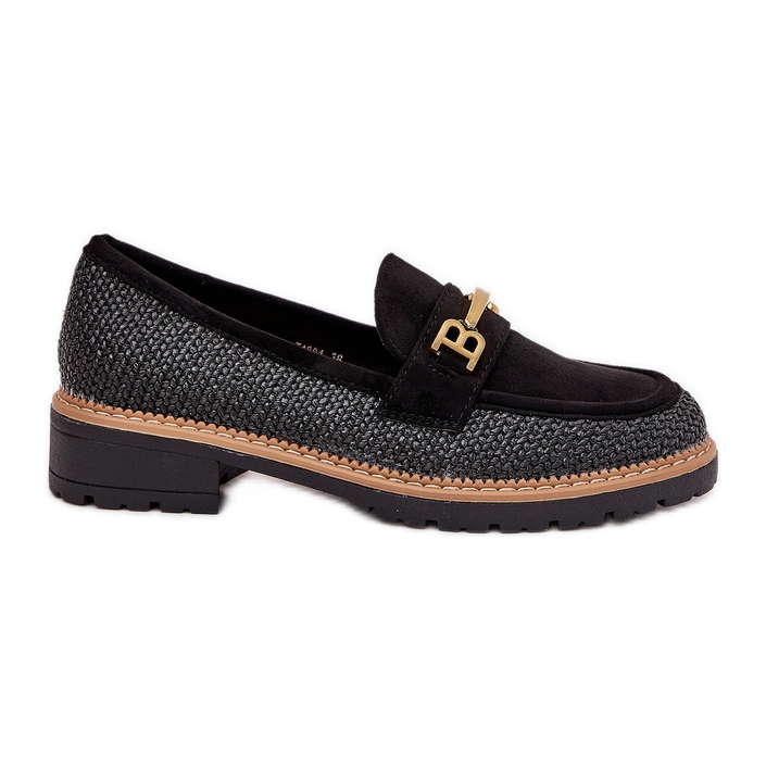 Women's loafers with braid and golden detail black