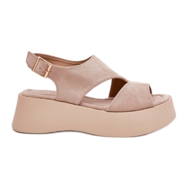 Women's sandals on the platform eco suede beige