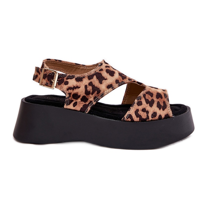 Women's sandals with leopard print on the platform eco suede brown