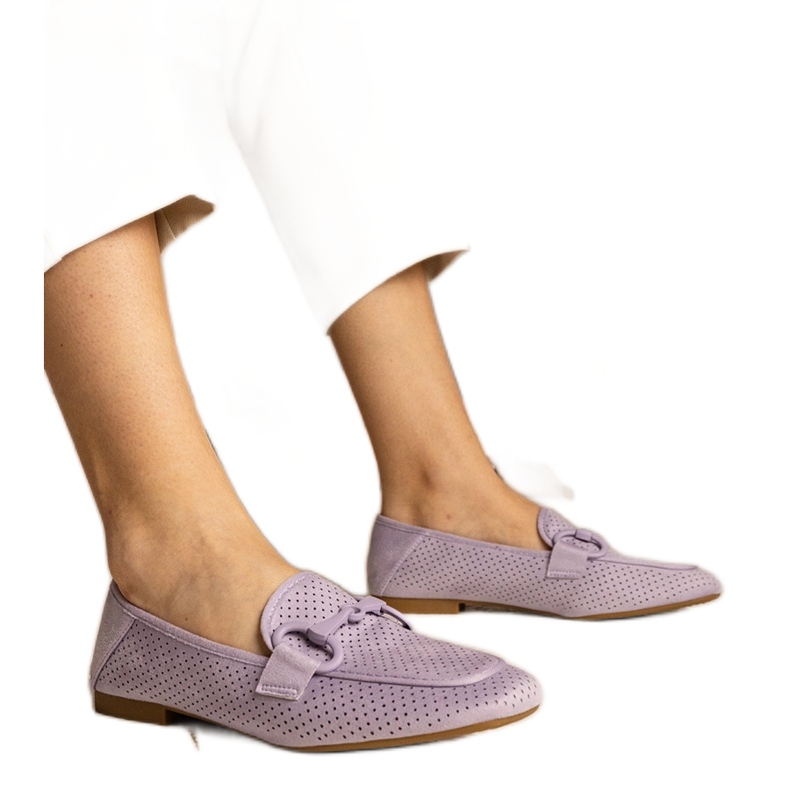 Violet women's openwork loafers with an ornament Violet women's openwork loafers with an ornament