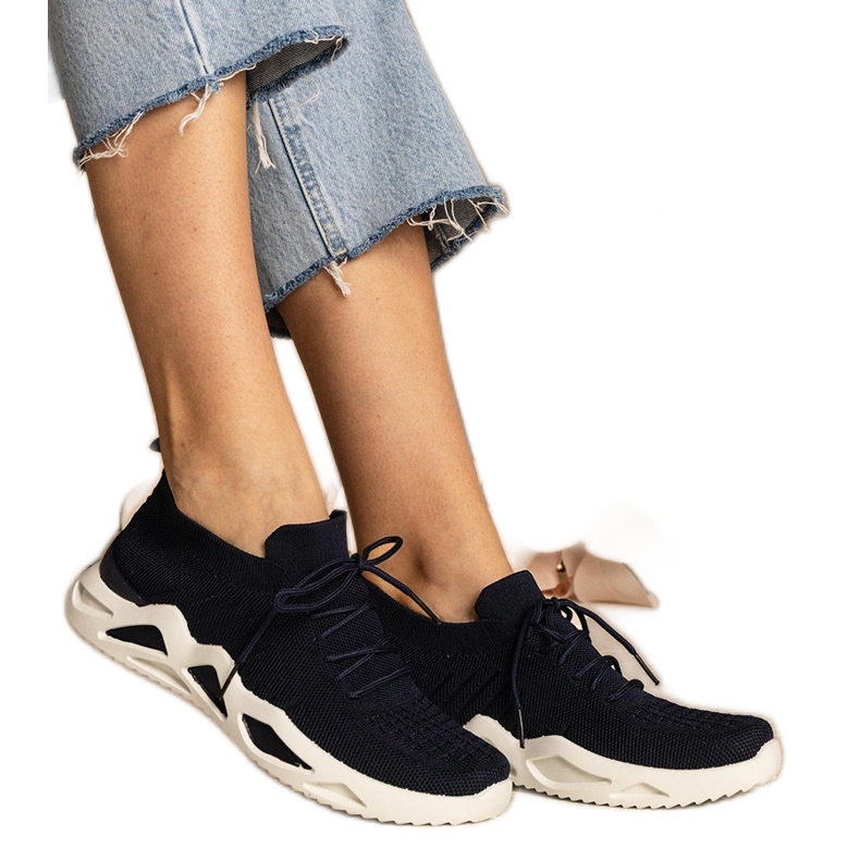 Navy blue women's sneakers with a socking upper black Navy blue women's sneakers with a socking upper black