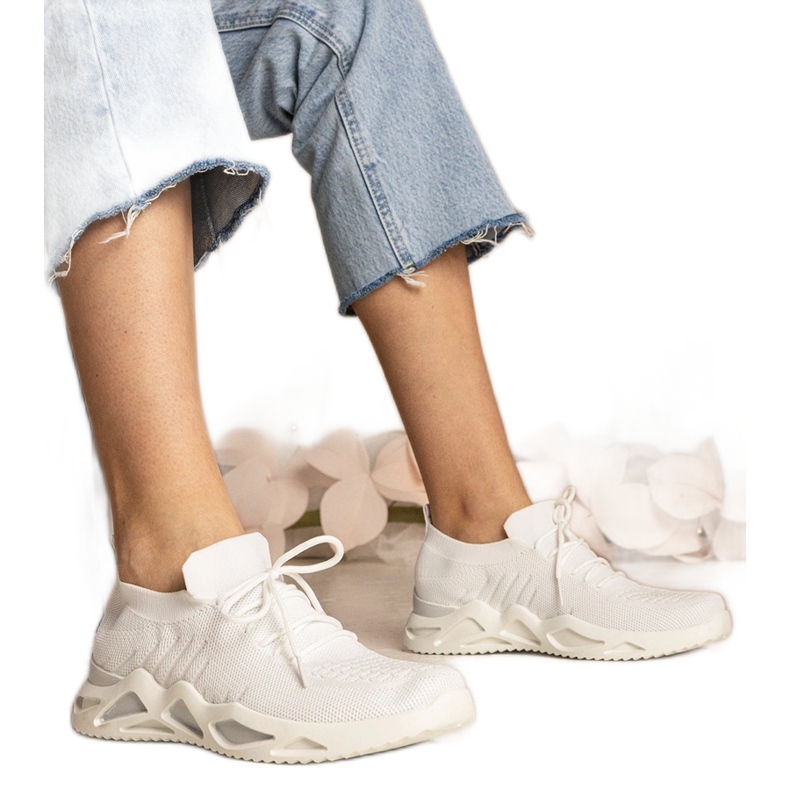 Women's white sneakers with a socking upper