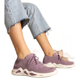 Violet women's sneakers with a socking upper purple