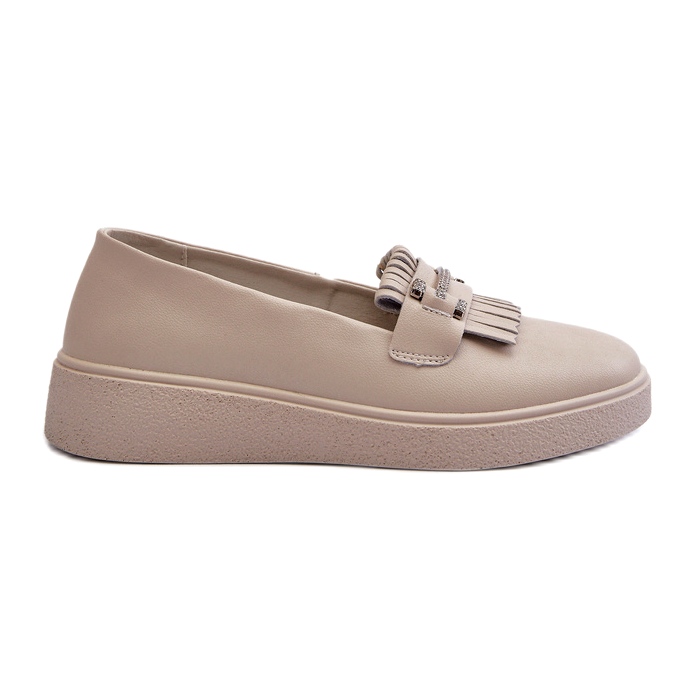 S.Barski Lightweight women's leather loafers on the beige platform S. Barski LR590 with fringes