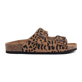Goodin Women's leather slippers with leopard print brown Goodin Women's leather slippers with leopard print brown