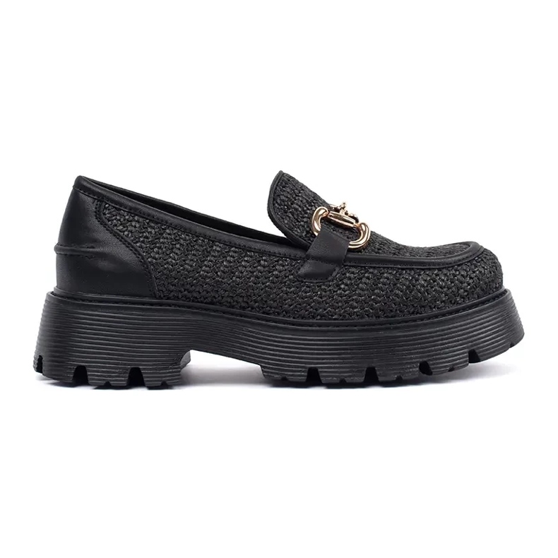 Goodin Black loafers on the platform with a golden chain