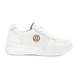 Goodin White openwork sneakers with natural leather with an ornament Goodin White openwork sneakers with natural leather with an ornament