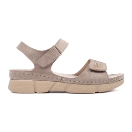 Goodin Beige Women's Velcro sandals with an ornament
