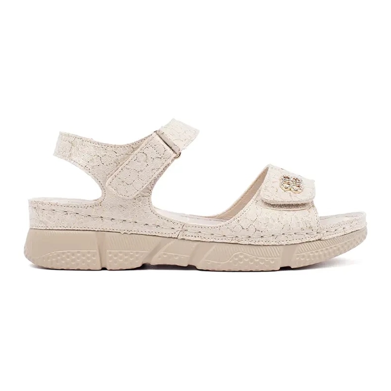 Goodin Light beige women's Velcro sandals with an ornament