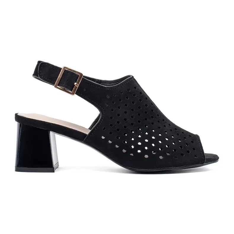 Goodin Black openwork suede high heels sandals
