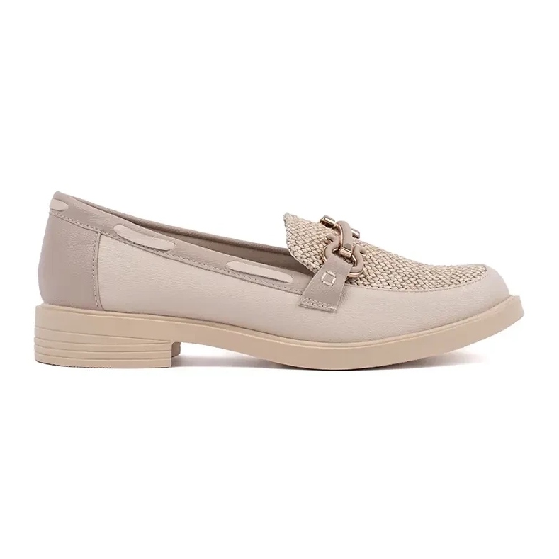Goodin Light beige loafers with a leather insert decorated with a chain