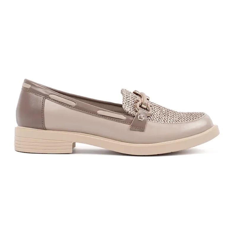Goodin Beige loafers with a leather insert decorated with a chain