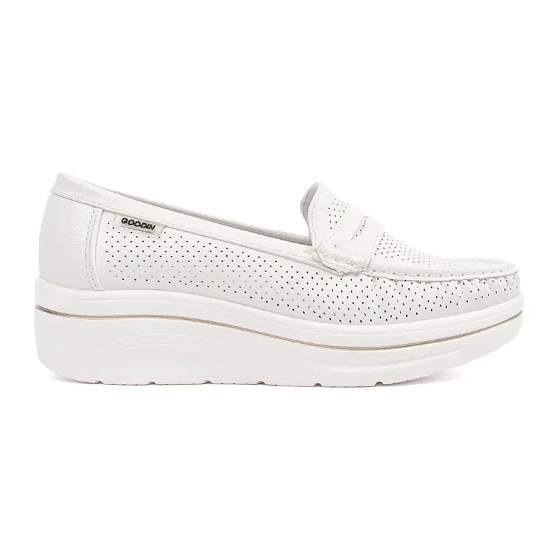 Goodin White loafers on a thick sole