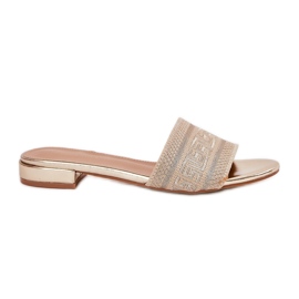 Flat -heeled women's flip -flops gold golden