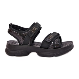 Women's sandals with black Velcro sequins