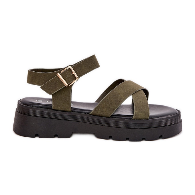 Women's sandals on the platform with eco leather dark green