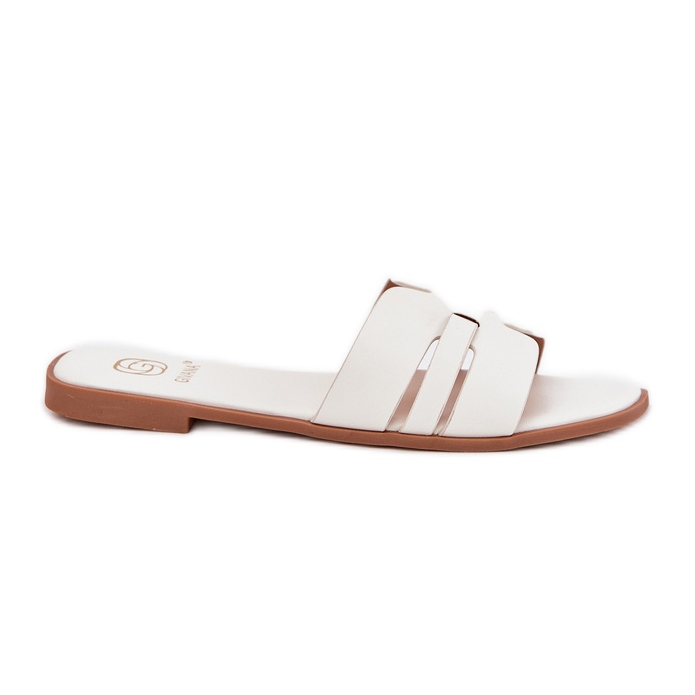Flat -heeled women's flip flops with eco leather cutouts white