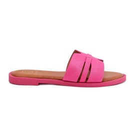Flat -heeled women's flip flops with eco -suede fuchsia cutouts pink Flat -heeled women's flip flops with eco -suede fuchsia cutouts pink