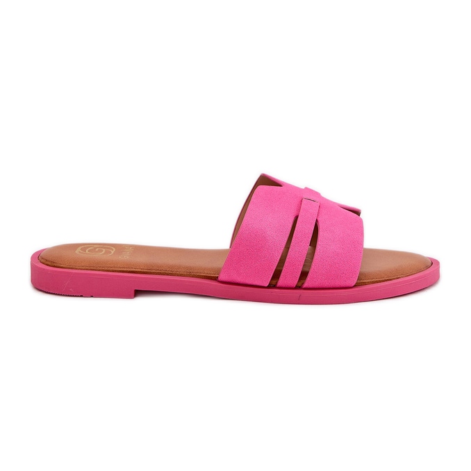 Flat -heeled women's flip flops with eco -suede fuchsia cutouts pink Flat -heeled women's flip flops with eco -suede fuchsia cutouts pink