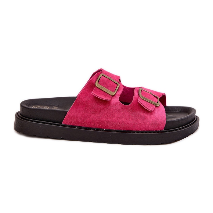 Women's flip flops on the platform with buckles fuchsia pink